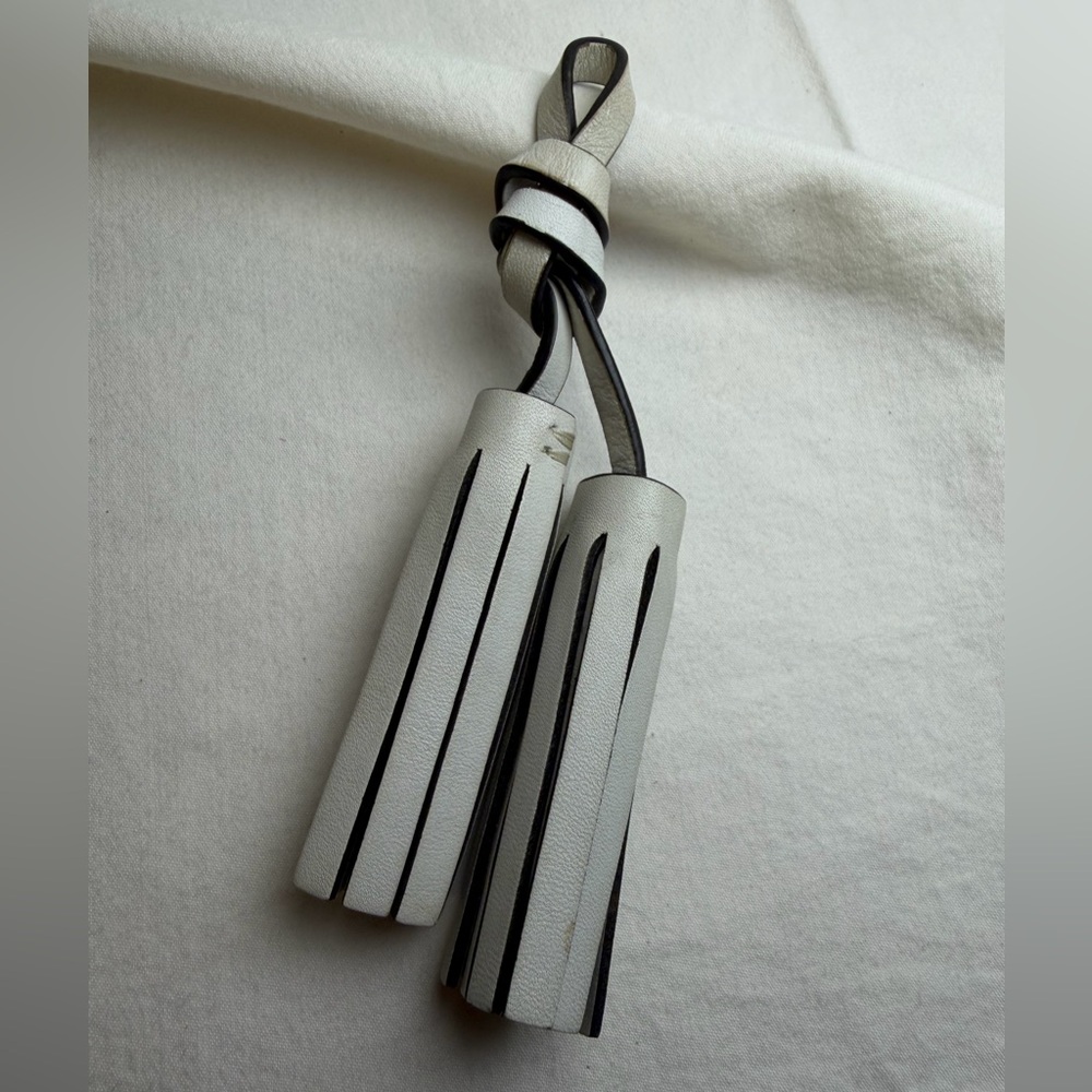 Coach Leather White Double Tassel Key Chain Bag Charm 3” Long Tassels